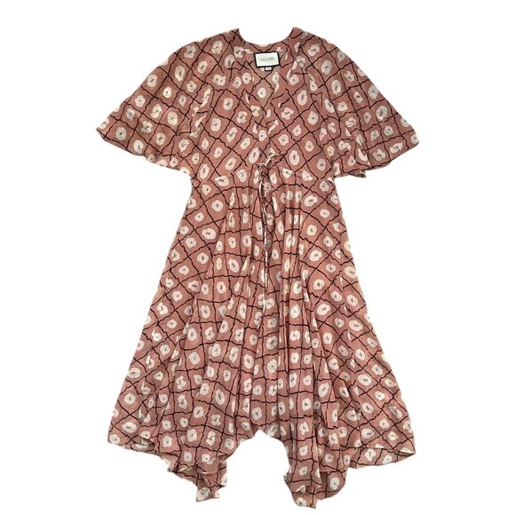 Alexis Flutter Sleeve‎ Handkerchief Vneck Midi Dress Pink XS Romantic Coquette - Picture 3 of 13